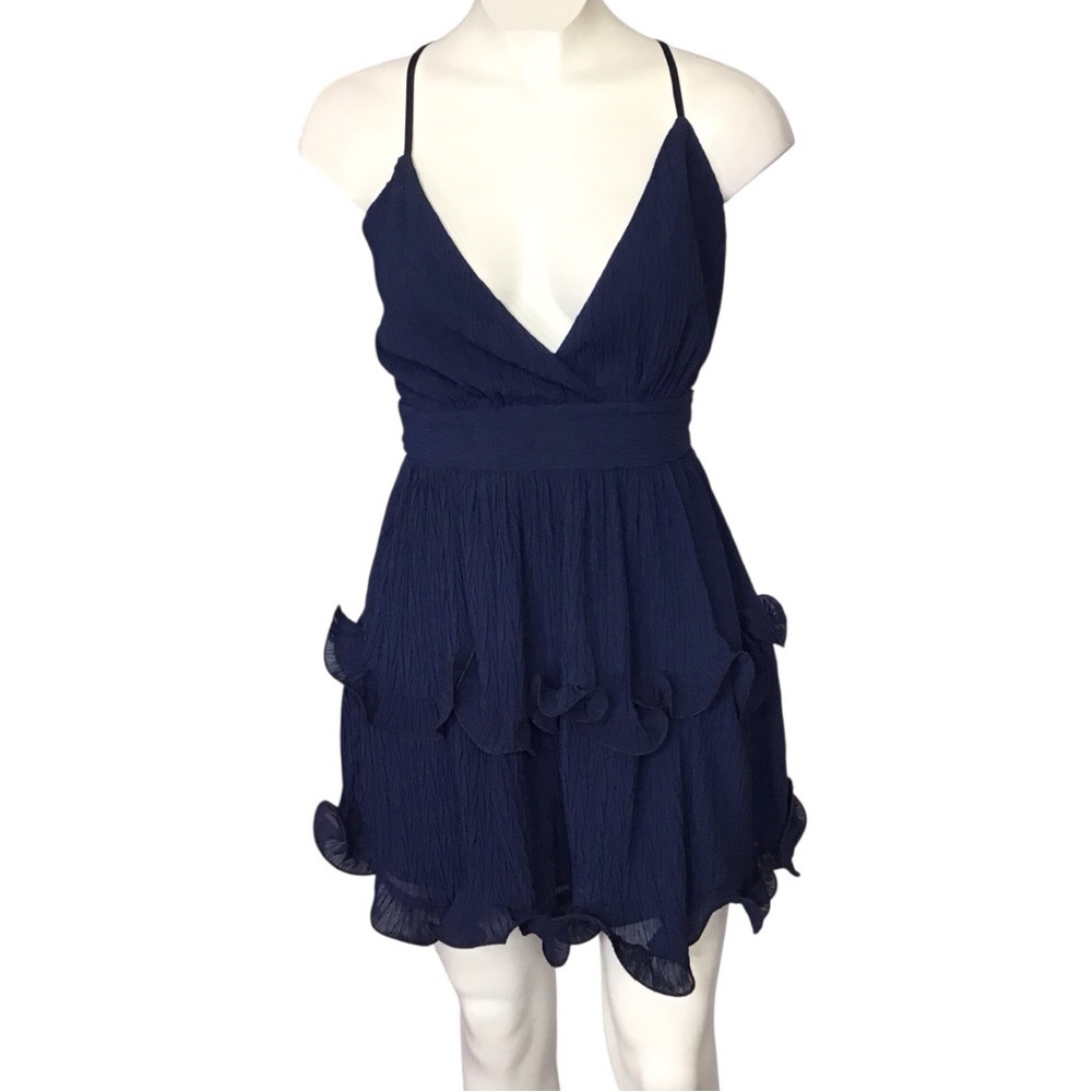 Saints + Secrets Chic Navy Blue Ruffle Mini Dress size XSmall